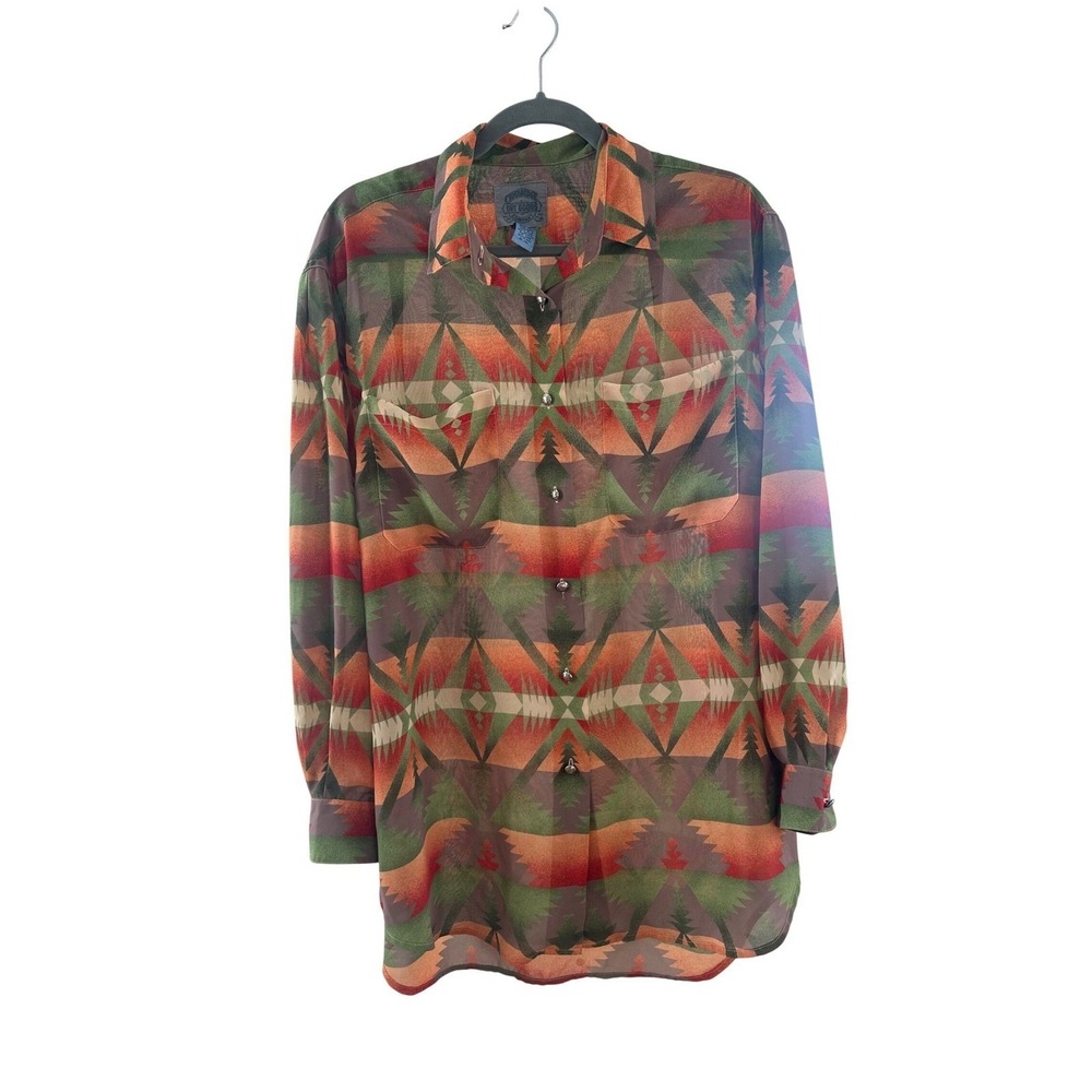 Cambridge Dry Goods Southwestern Geometric Print Long Sleeve Button Up Shirt L